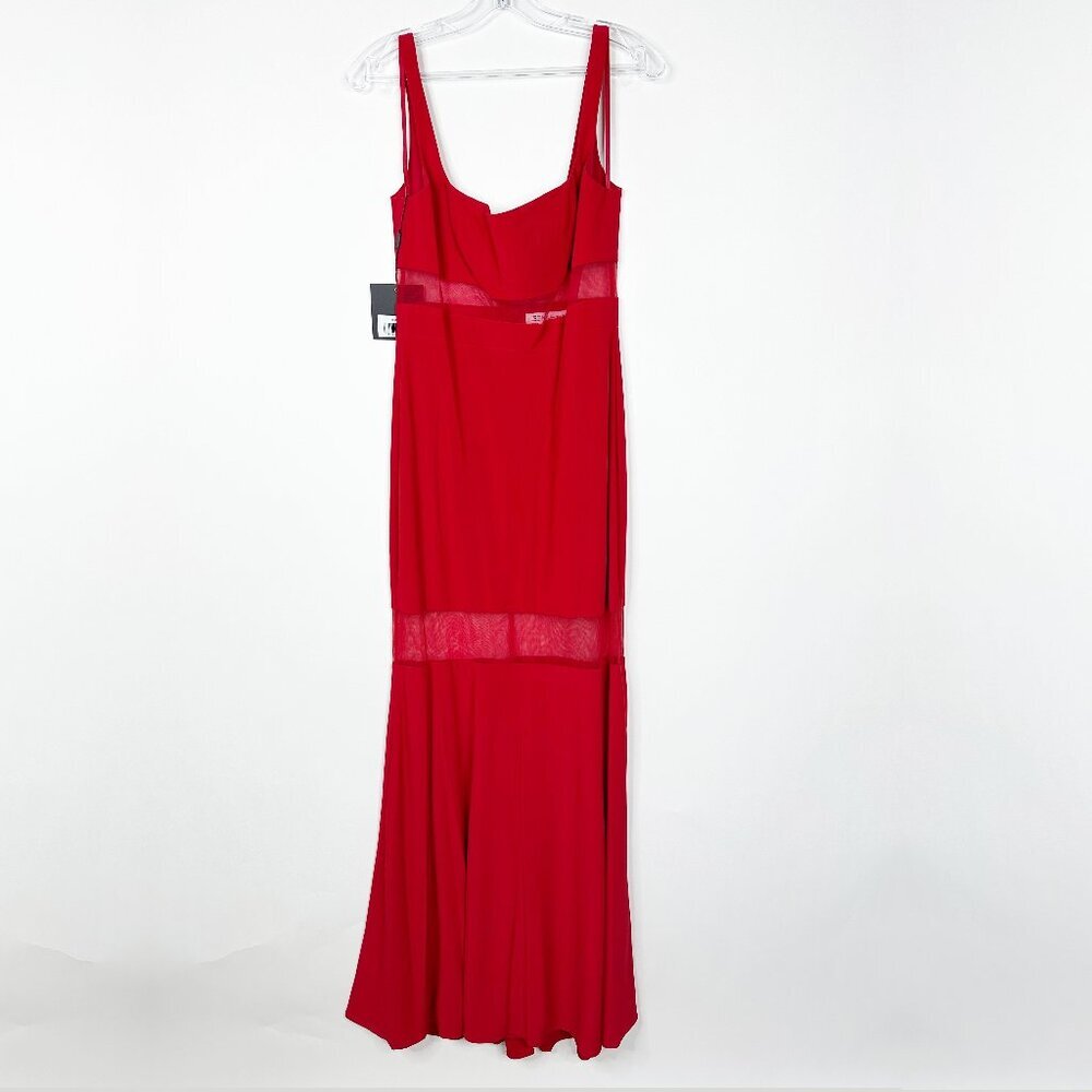 NWT Mac Duggal Sheer Mesh Panel Detail Column Gown Red 8 - Picture 3 of 8
